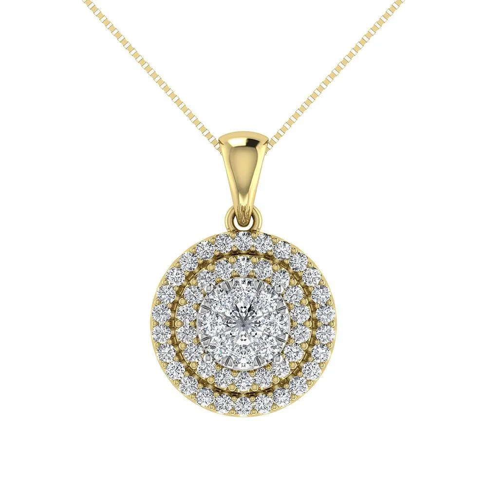 10K Yellow Gold 3/4 Ct.Tw. Diamond Cluster Round Shape Pendant