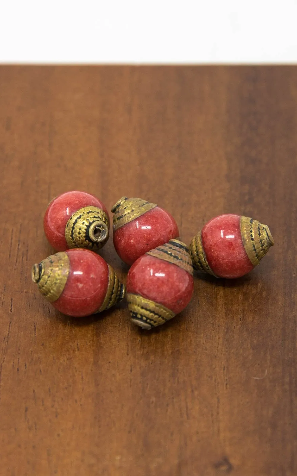 13mm Tibetan Brass Capped Spacer Beads for Homemade Jewellery, A pack of 5 beads