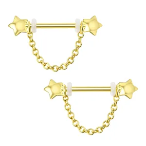 14G Chain Style Star Ends Nipple Barbell Set