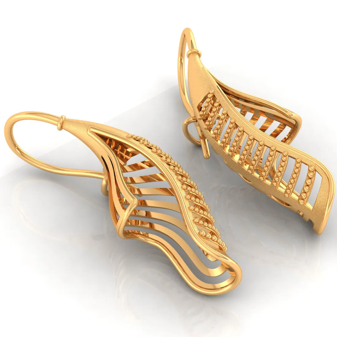 14k Gold Earrings With A Unique Bended Conical Shape