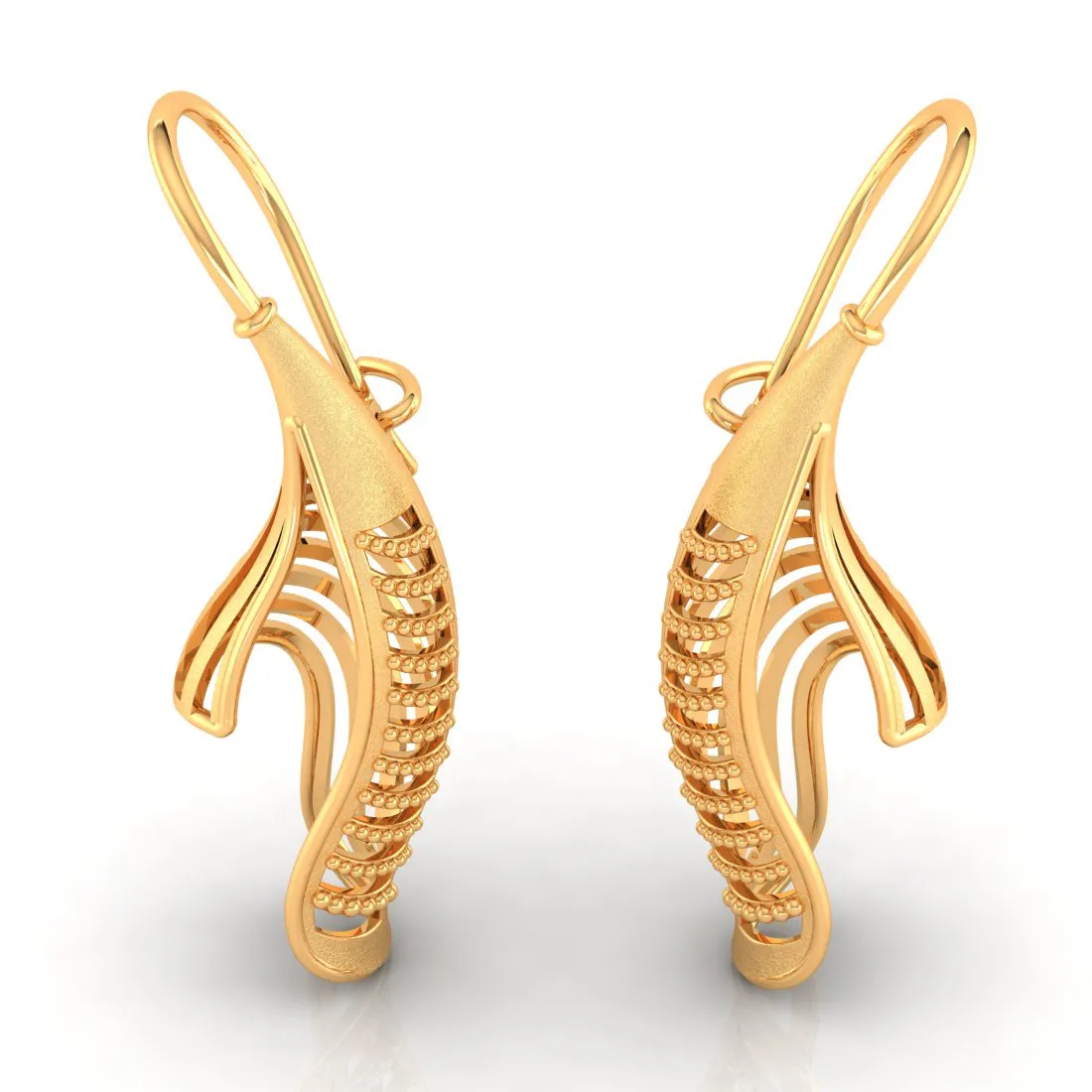 14k Gold Earrings With A Unique Bended Conical Shape