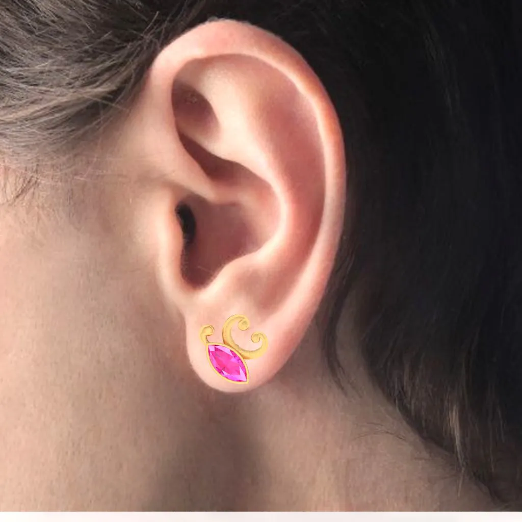 14k Gold Earrings With Unique Butterfly Design And Pink Stones