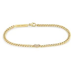 14k Midi Bitty Pavé Diamond Heart Small Curb Chain Bracelet