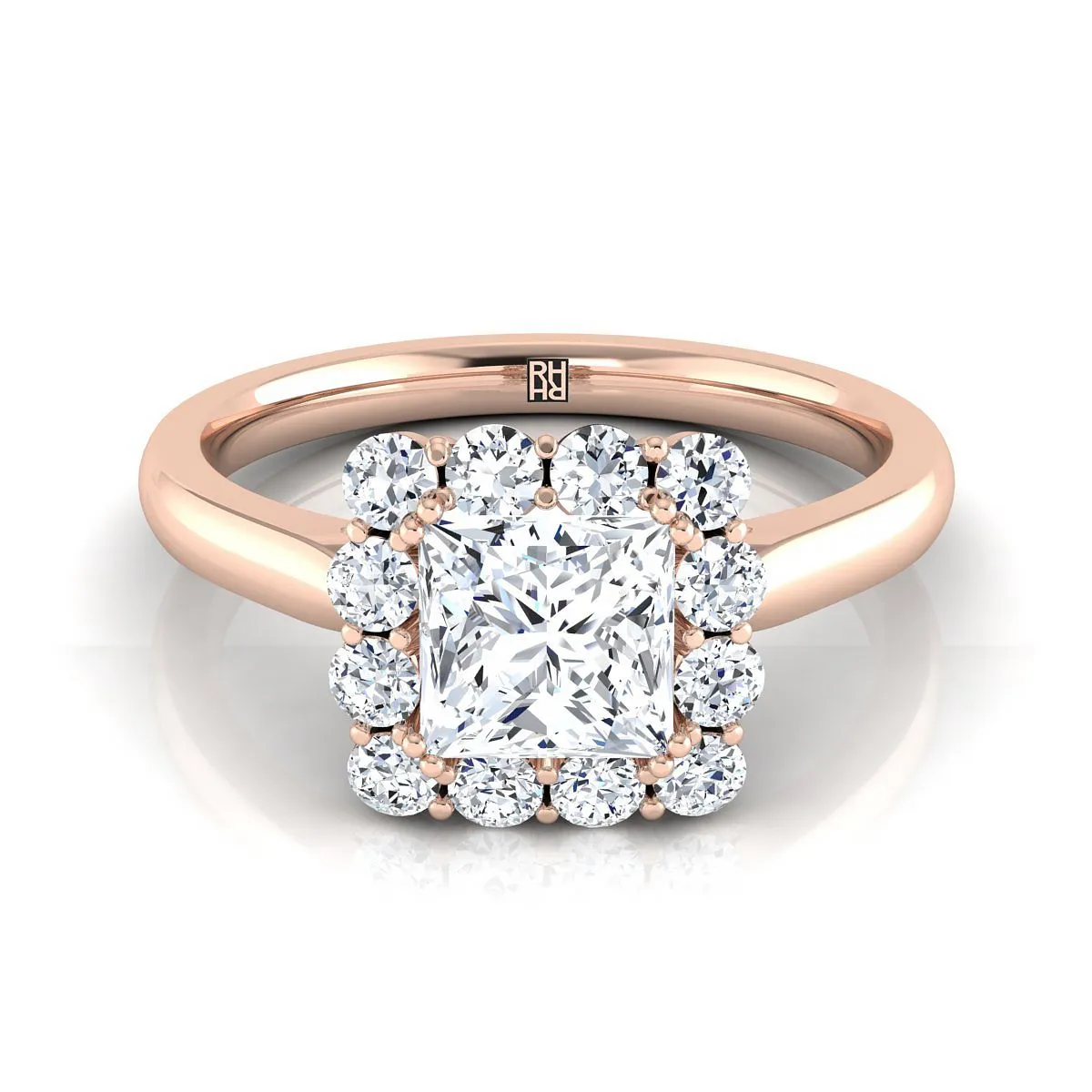 14K Rose Gold Princess Cut Diamond Floral Halo Engagement Ring -1/3ctw