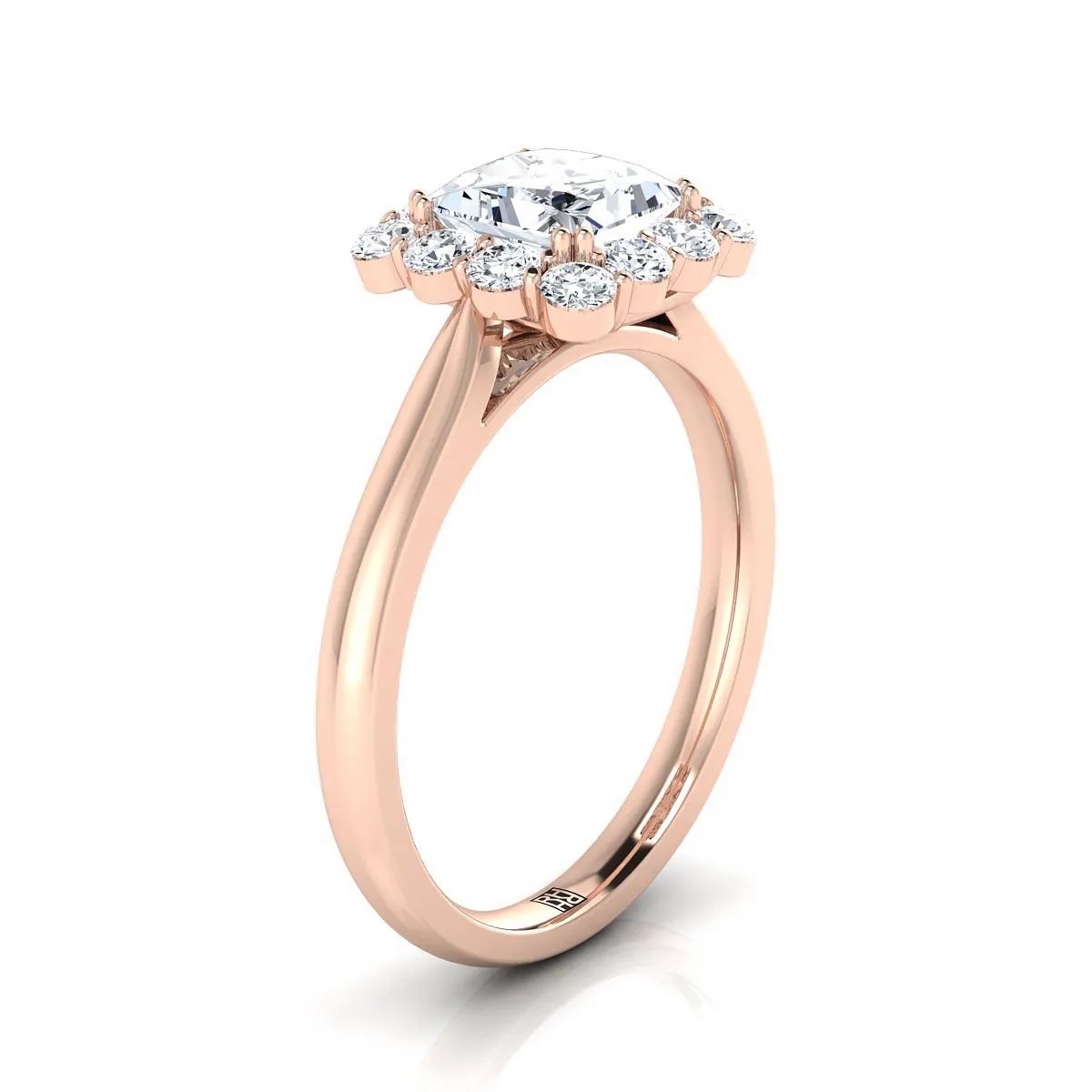 14K Rose Gold Princess Cut Diamond Floral Halo Engagement Ring -1/3ctw