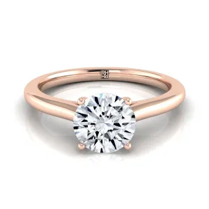 14K Rose Gold Round Brilliant  Pinched Comfort Fit Claw Prong Solitaire Engagement Ring