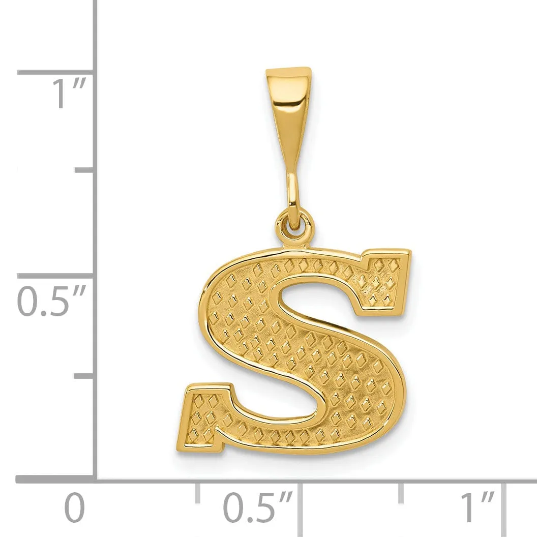 14k Yellow Gold Polished Texture Finish Letter S Initial Charm Pendant