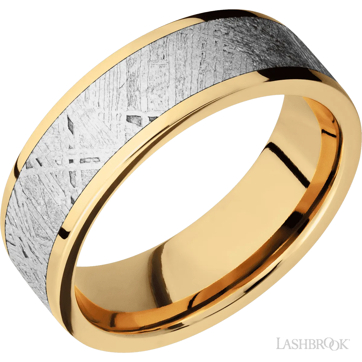 14K Yellow Gold with Polish Finish and Meteorite Inlay - 7MM