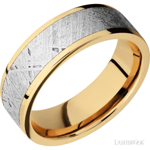 14K Yellow Gold with Polish Finish and Meteorite Inlay - 7MM