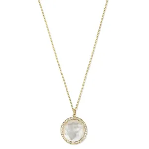 18K Gold Mother of Pearl Diamond Halo Pendant Necklace