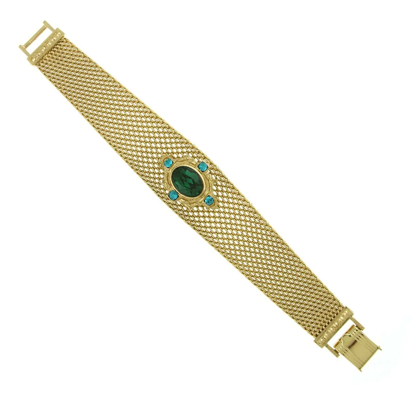 1928 Jewelry Oval Emerald Green Crystal Mesh Band Bracelet