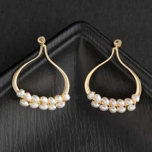 24 Carat Guaranteed Gold Plated Freshwater Natural Cultural Pearl Wire Wrapped Fashion Drop Earring- PER 2119