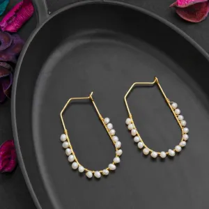 24 Carat Guaranteed Gold Plated Wire Wrapped Freshwater Natural Cultural Pearl Fashion Hoops Earring- PER 2111