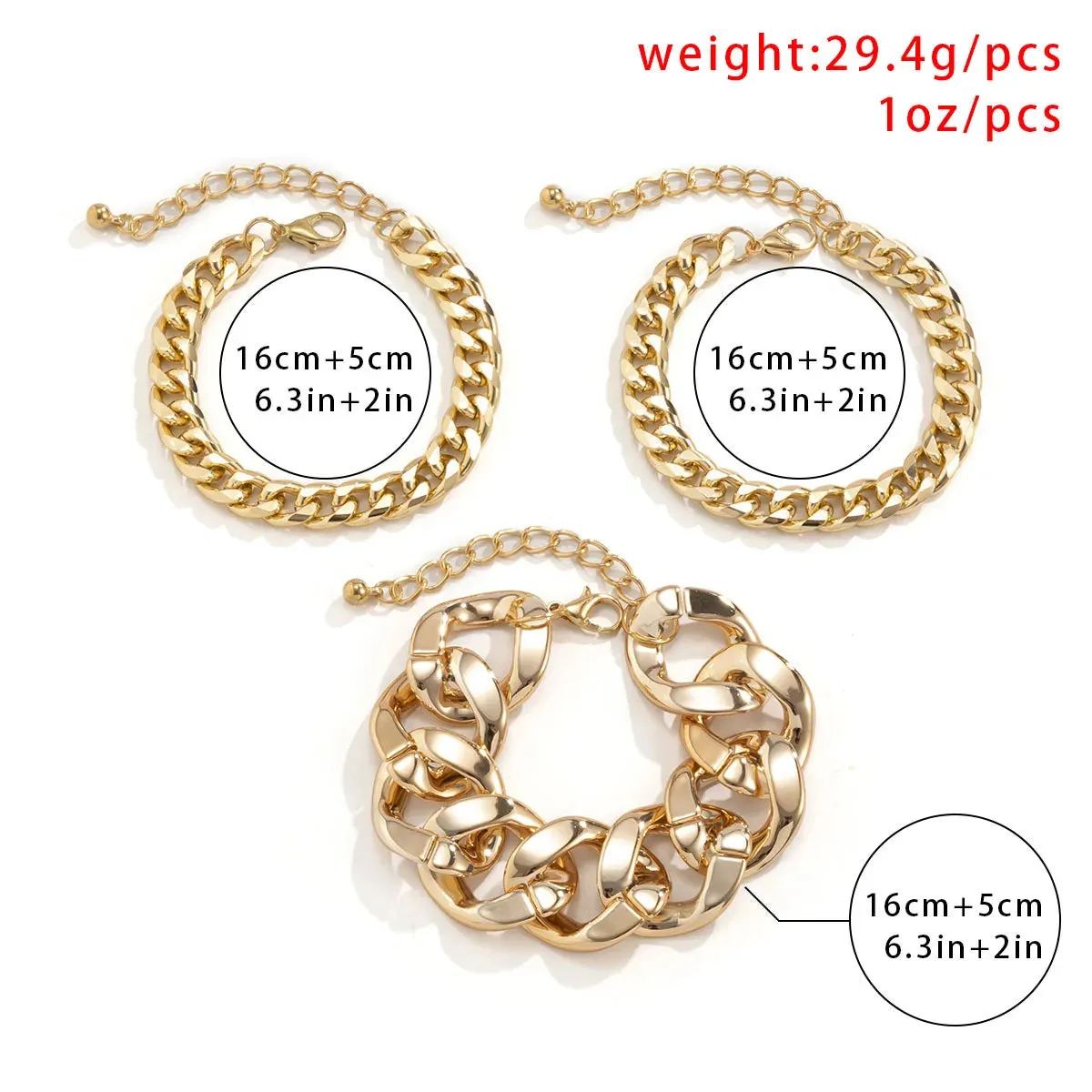 3-Piece Gothic Thick Bracelet Set