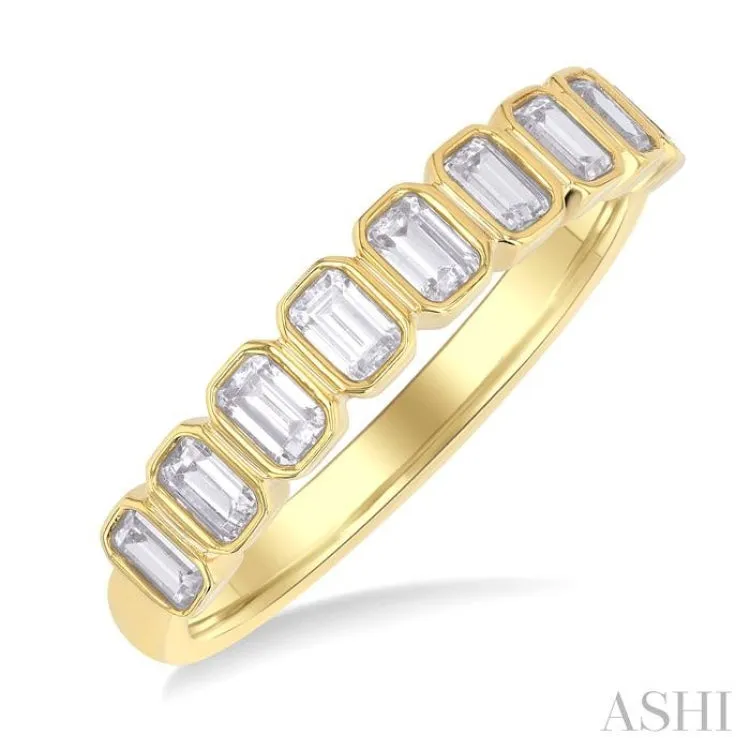 3/4 Ctw North-South Bezel Set Emerald Cut Diamond Fashion Band in 14K Yellow Gold