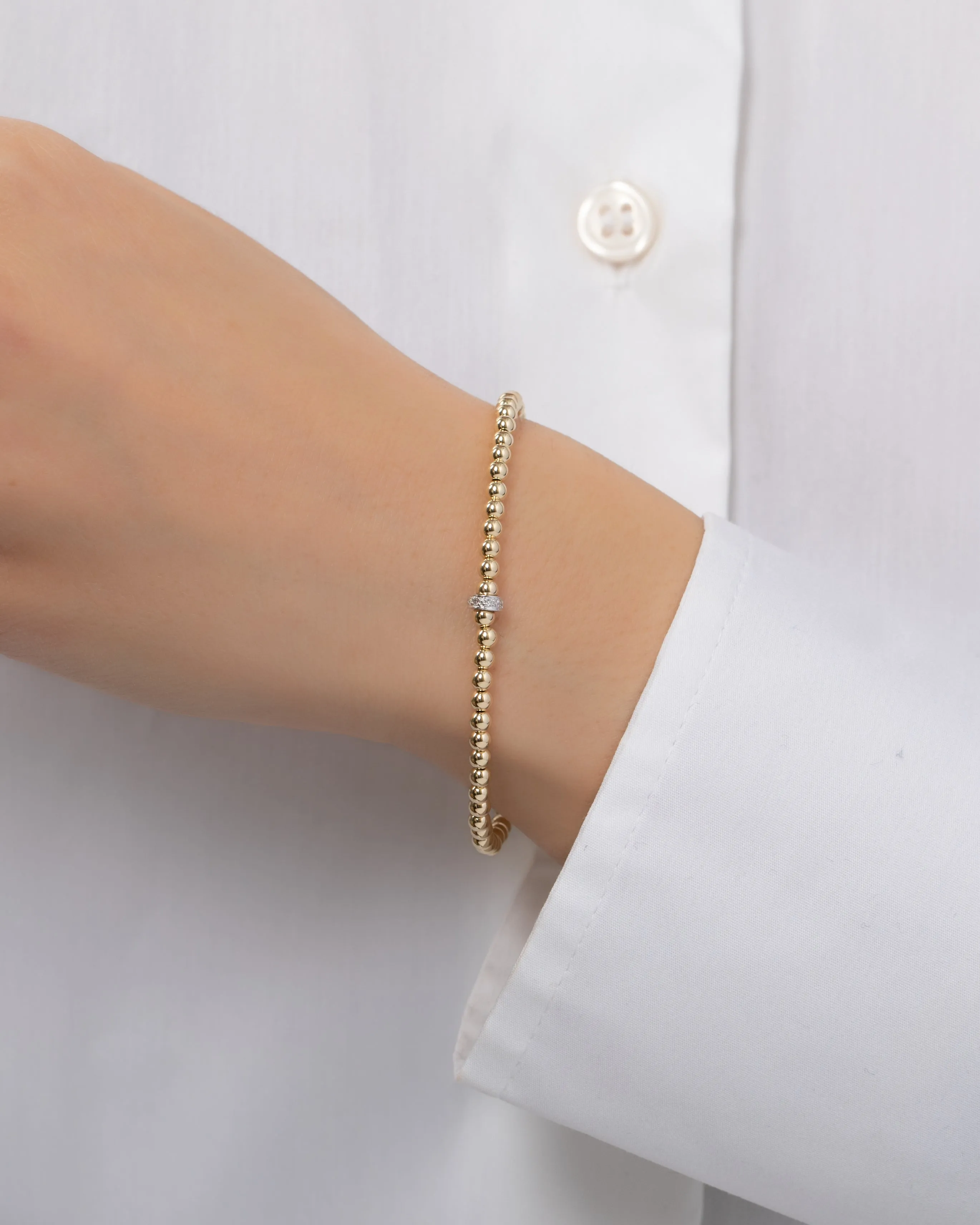 3mm Gold Bead Bracelet With Diamond Bar