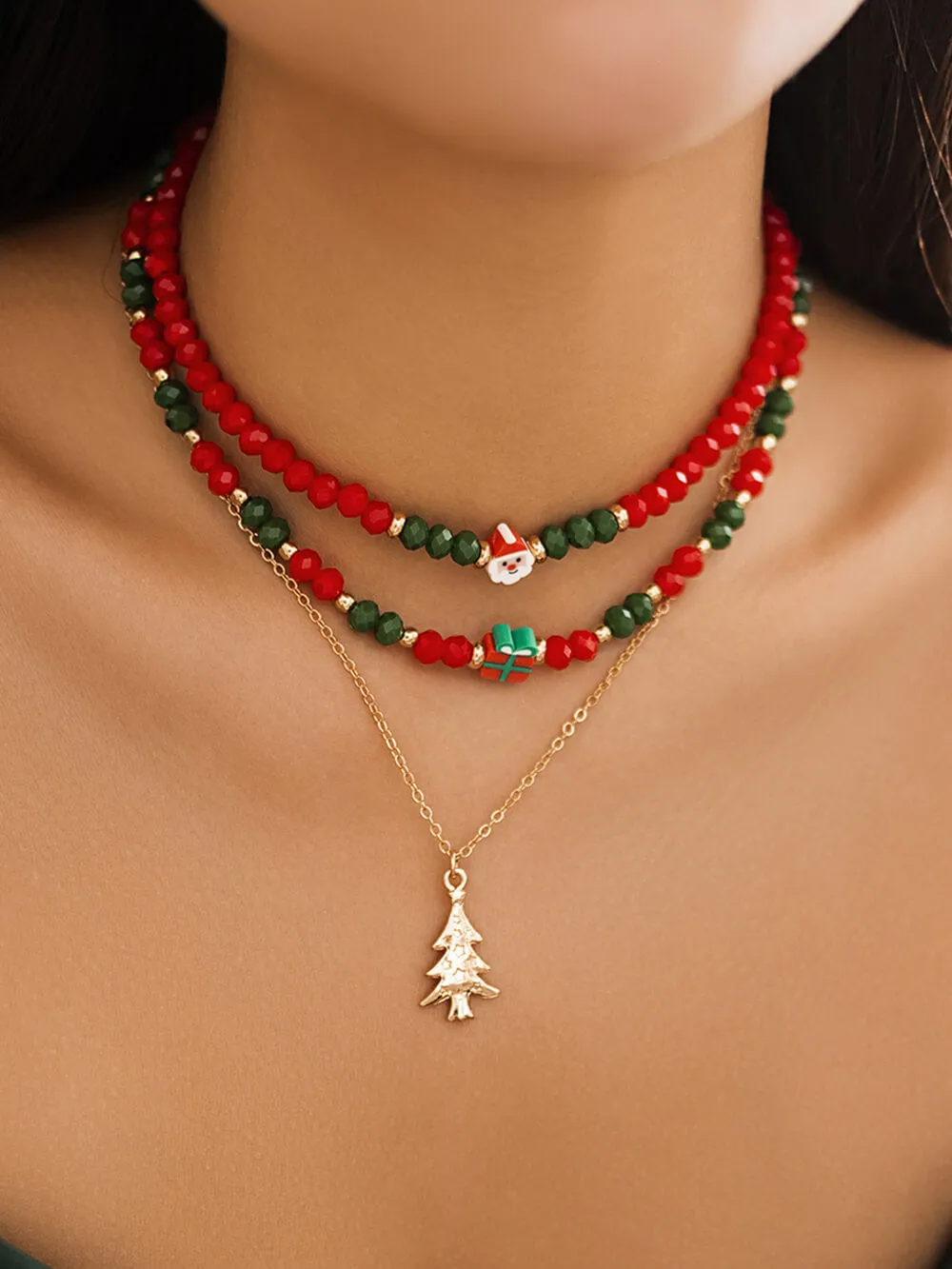 3Pcs Christmas Tree Gift Box Ceramic Necklace