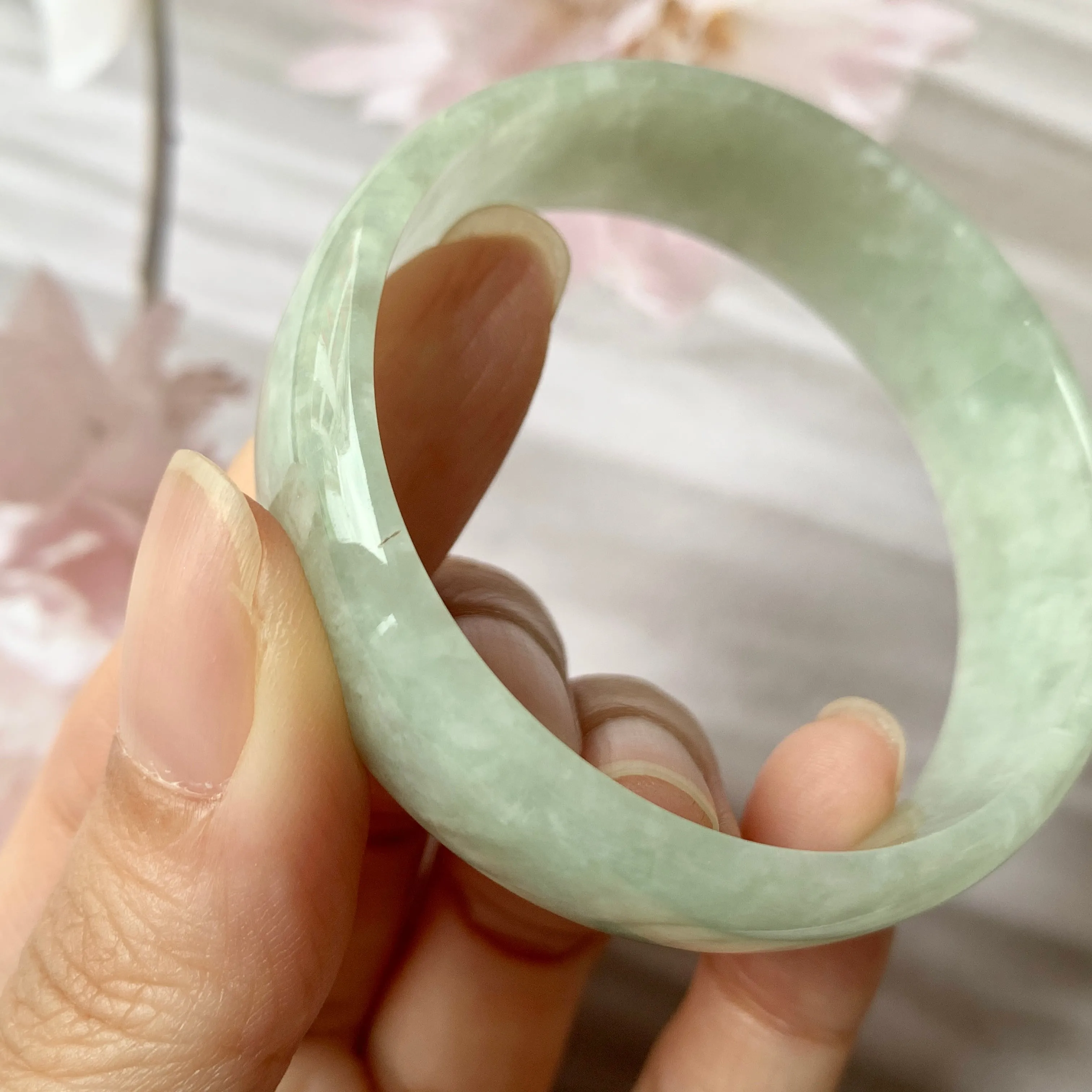 49.4mm A-Grade Natural Light Green Jadeite Modern Round Bangle No.151331