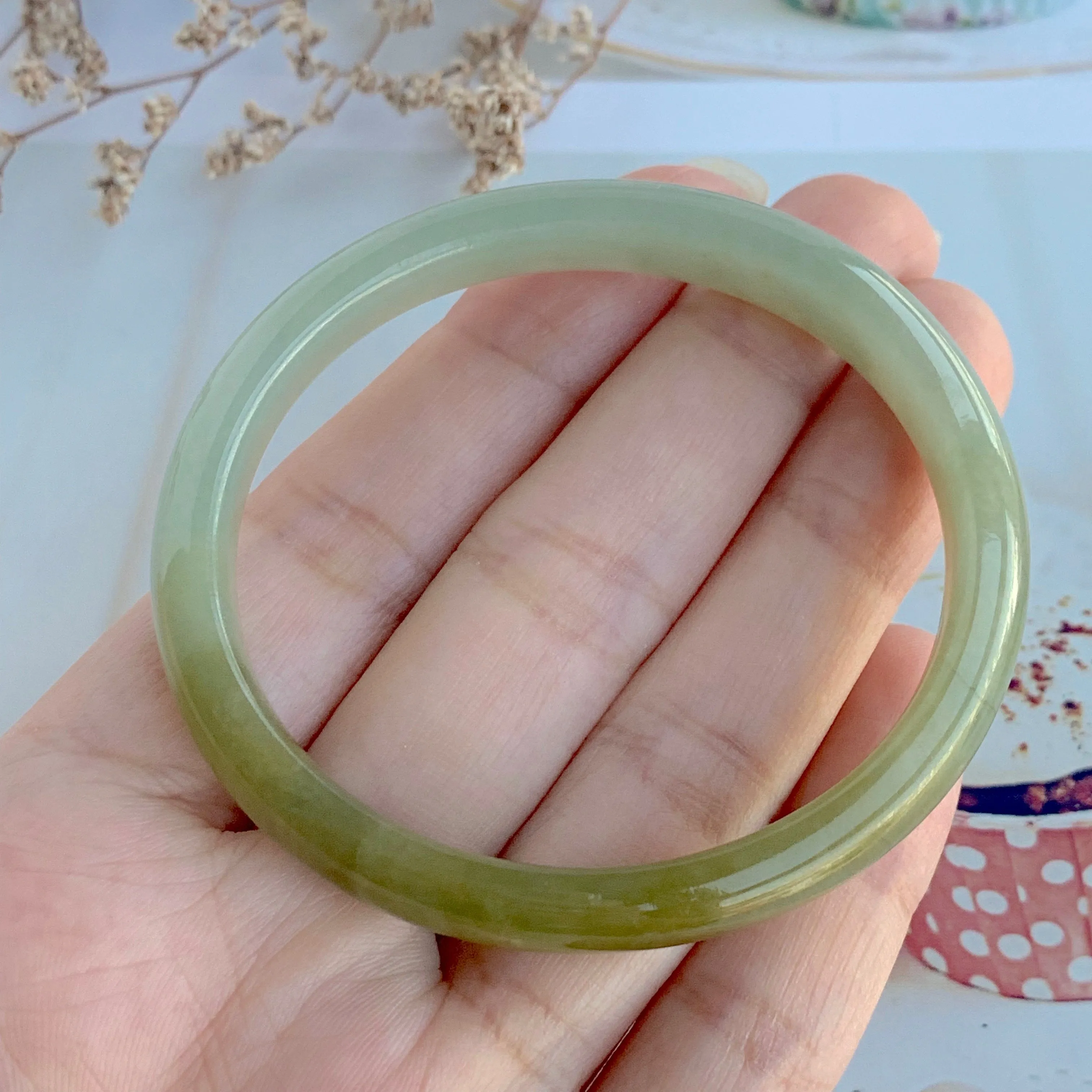 50.7mm A-Grade Jadeite Yellow And Green Modern Oval Bangle No.330002