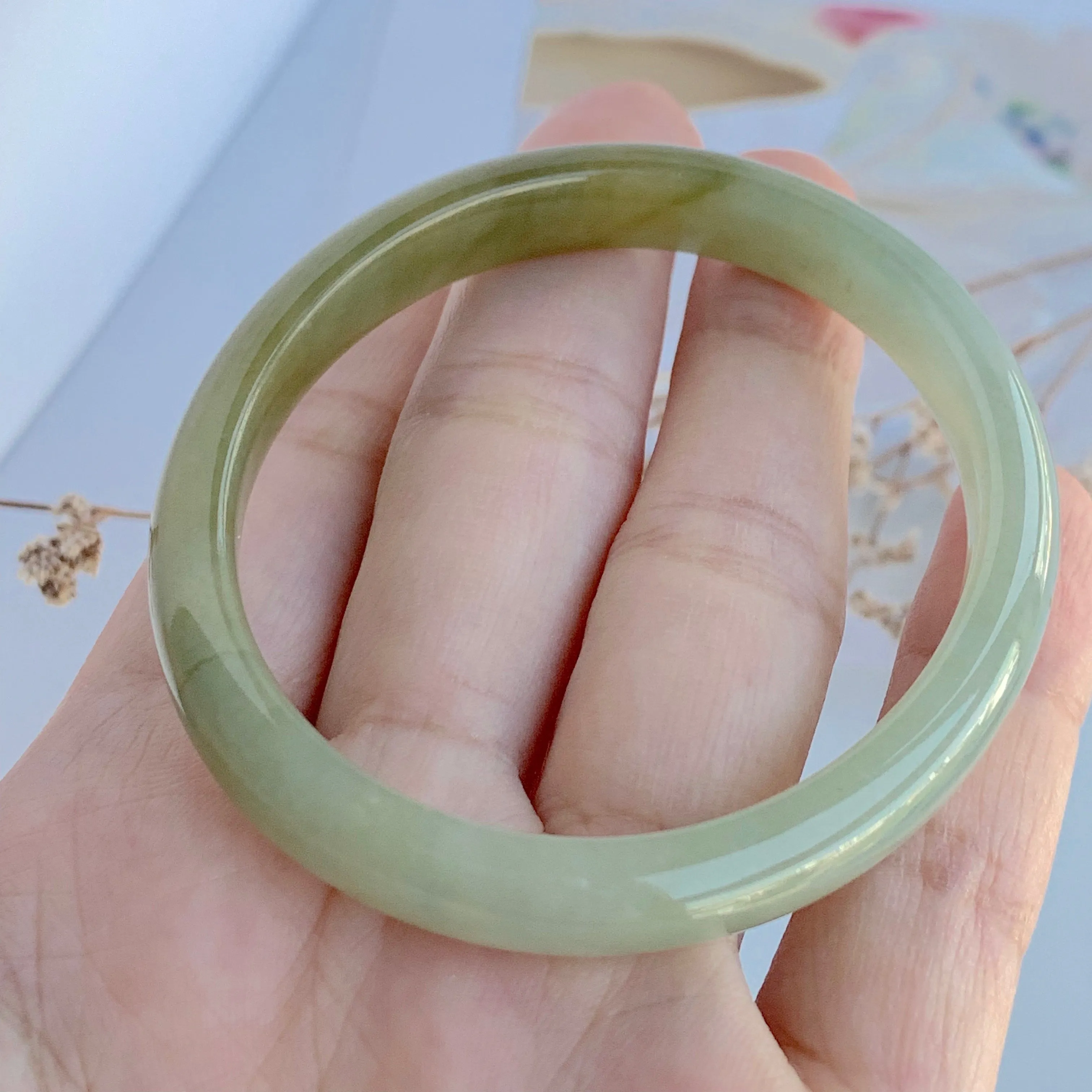 50.7mm A-Grade Jadeite Yellow And Green Modern Oval Bangle No.330002