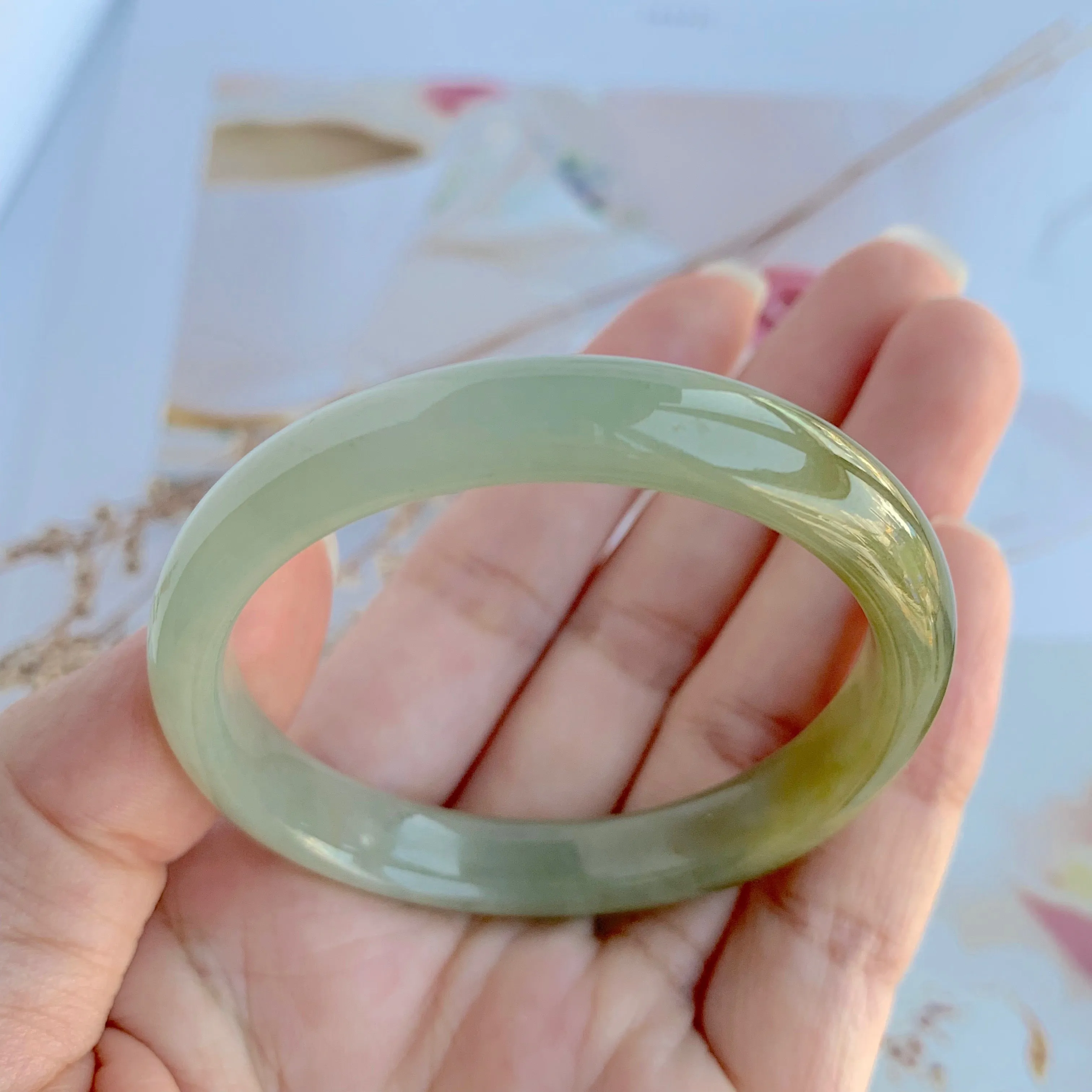 50.7mm A-Grade Jadeite Yellow And Green Modern Oval Bangle No.330002