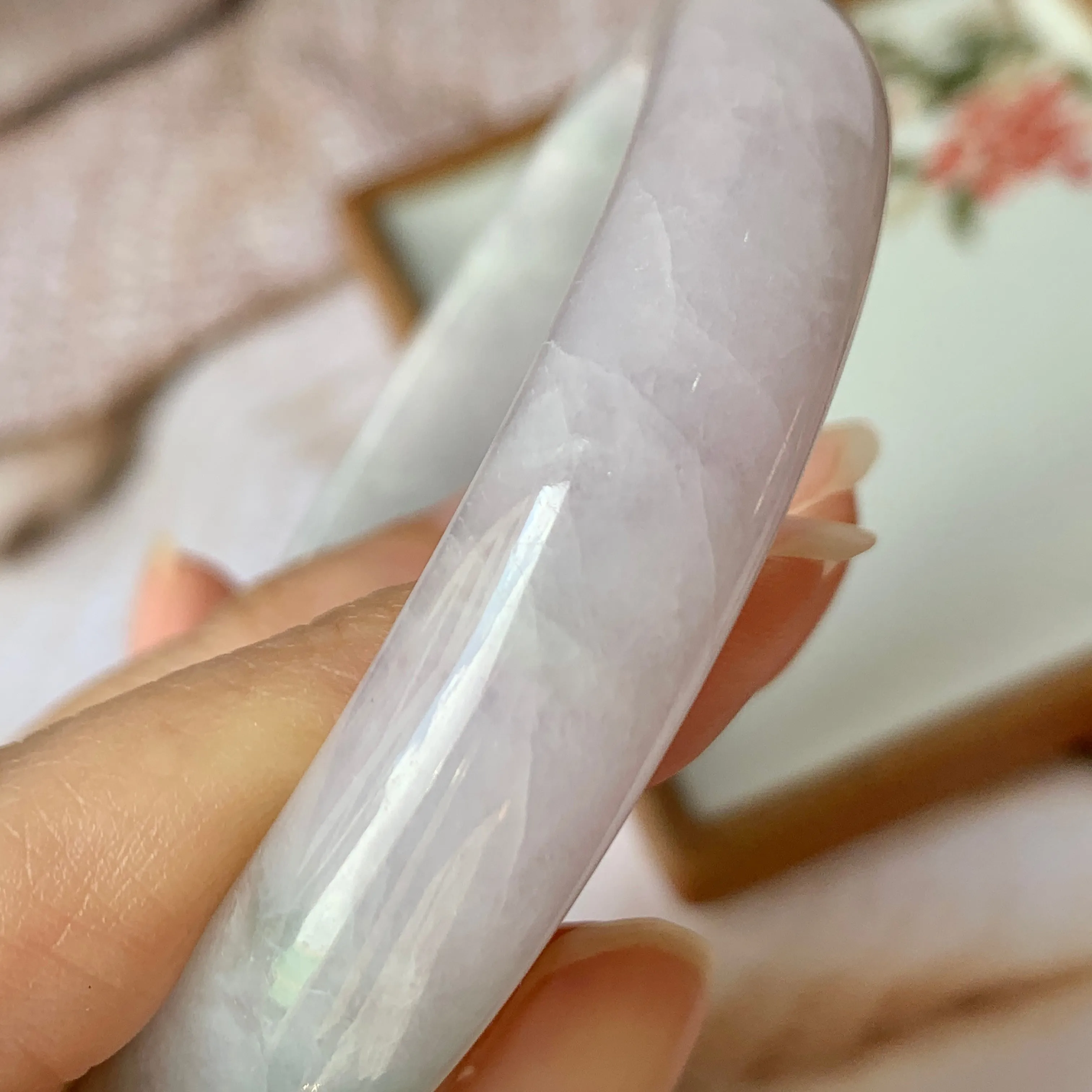 53.9mm A-Grade Natural Lavender Jadeite Modern Round Bangle No.330065