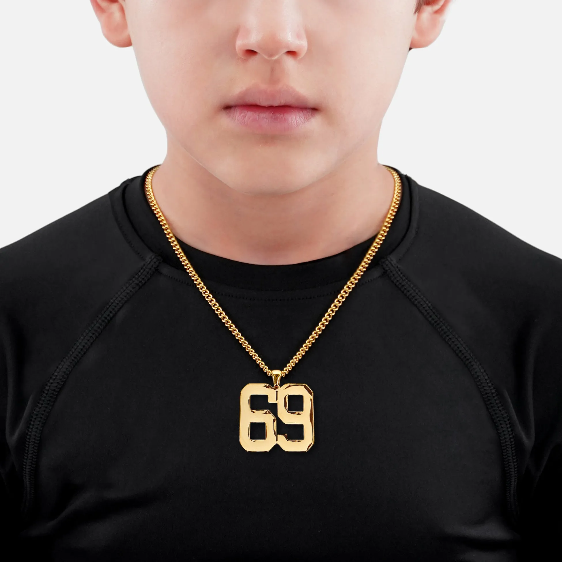 69 Number Pendant with Chain Kids Necklace - Gold Plated Stainless Steel