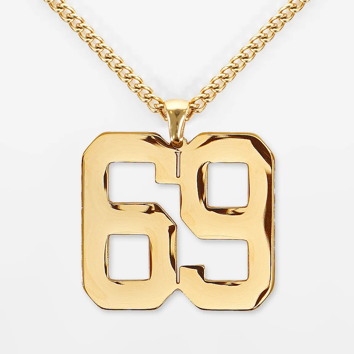 69 Number Pendant with Chain Kids Necklace - Gold Plated Stainless Steel