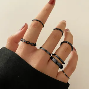 8PCS Vintage Black Rings Set For Woman Punk Minimalist Metallic Geometric Finger Rings 2022 Summer Girls Party Fashion Jewelry