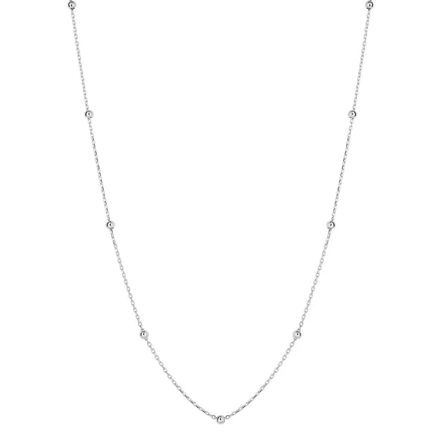 9ct White Gold Polished Ball Station Necklace GN380