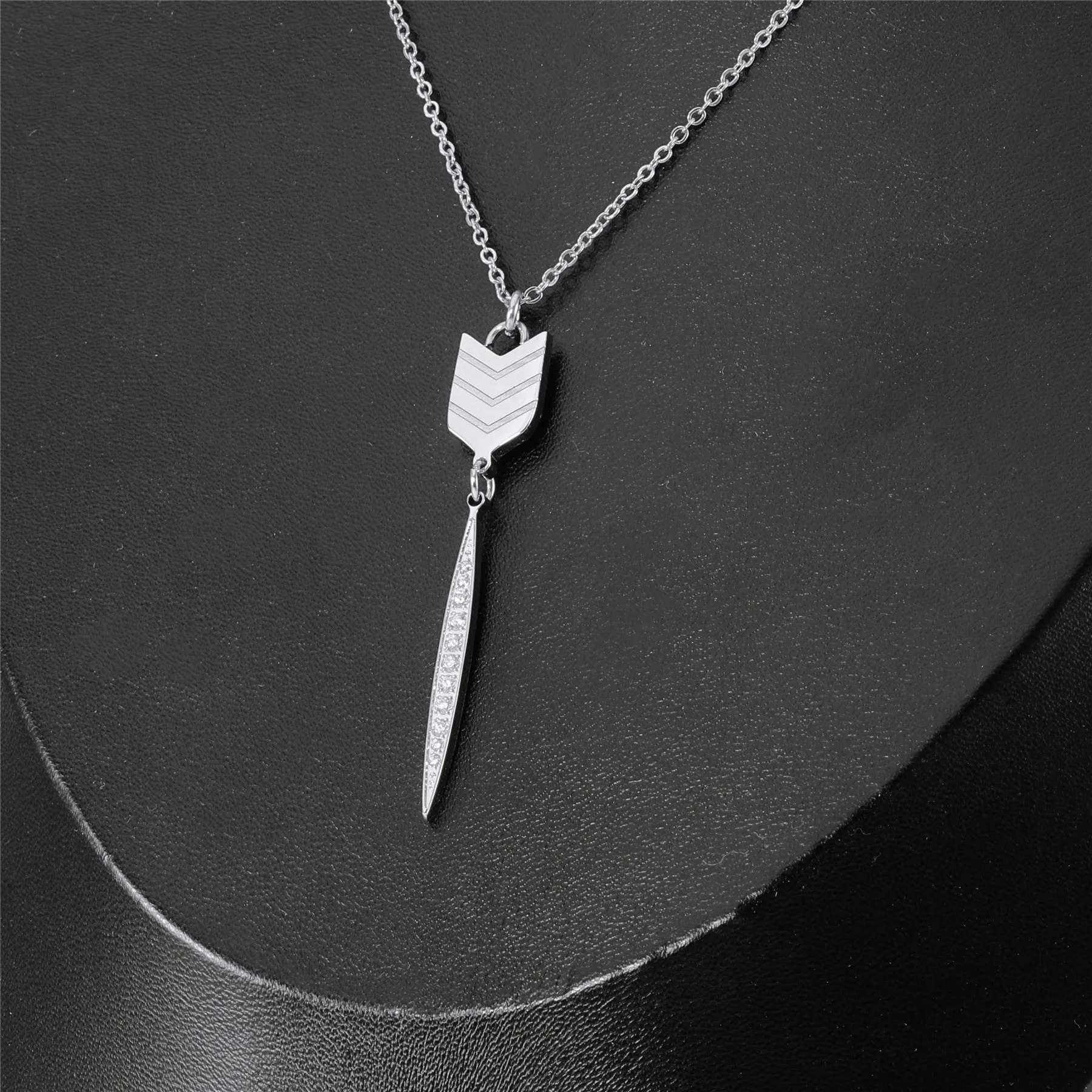 Addison 18k White Gold Plated Arrow Drop Dangle CZ Crystal Necklace