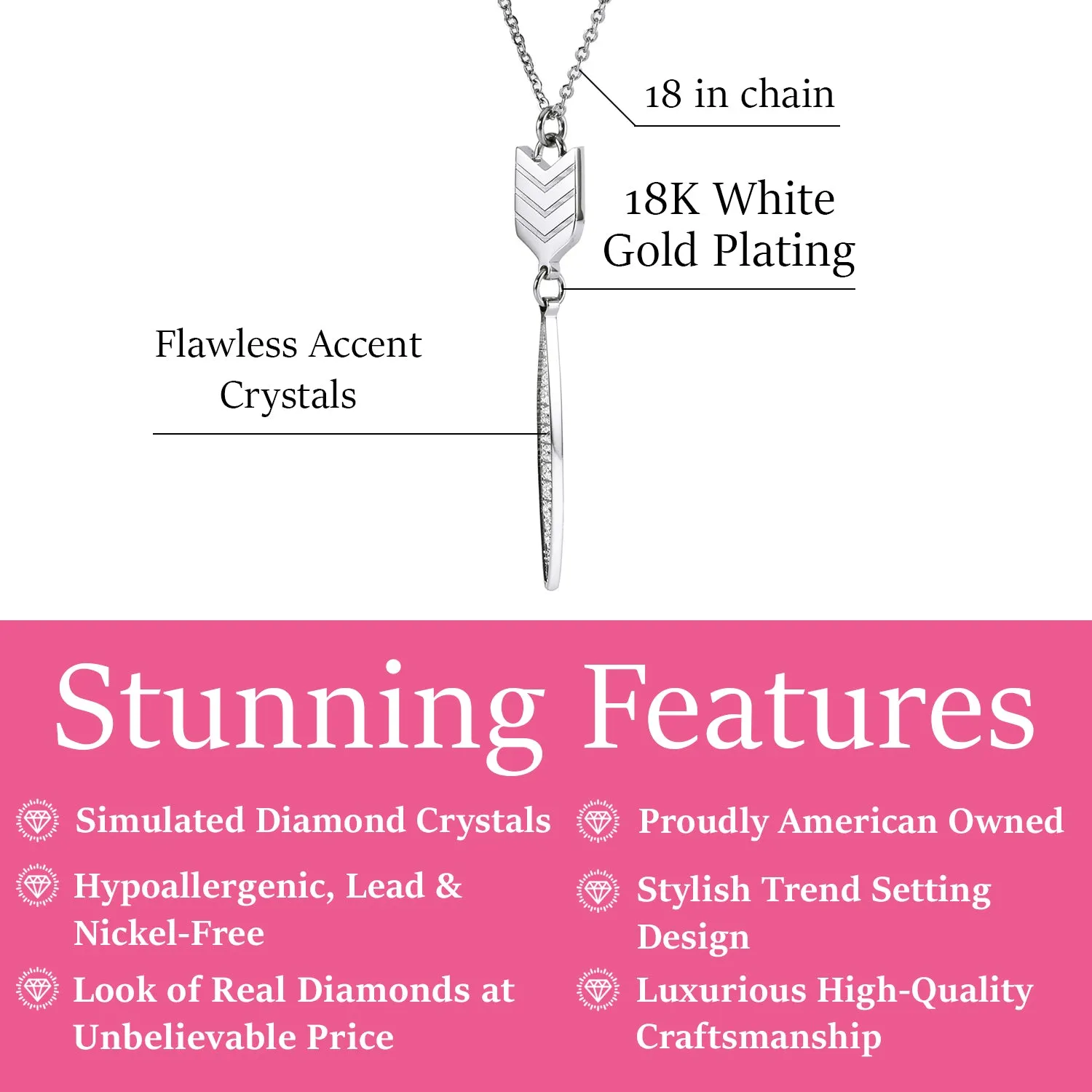 Addison 18k White Gold Plated Arrow Drop Dangle CZ Crystal Necklace