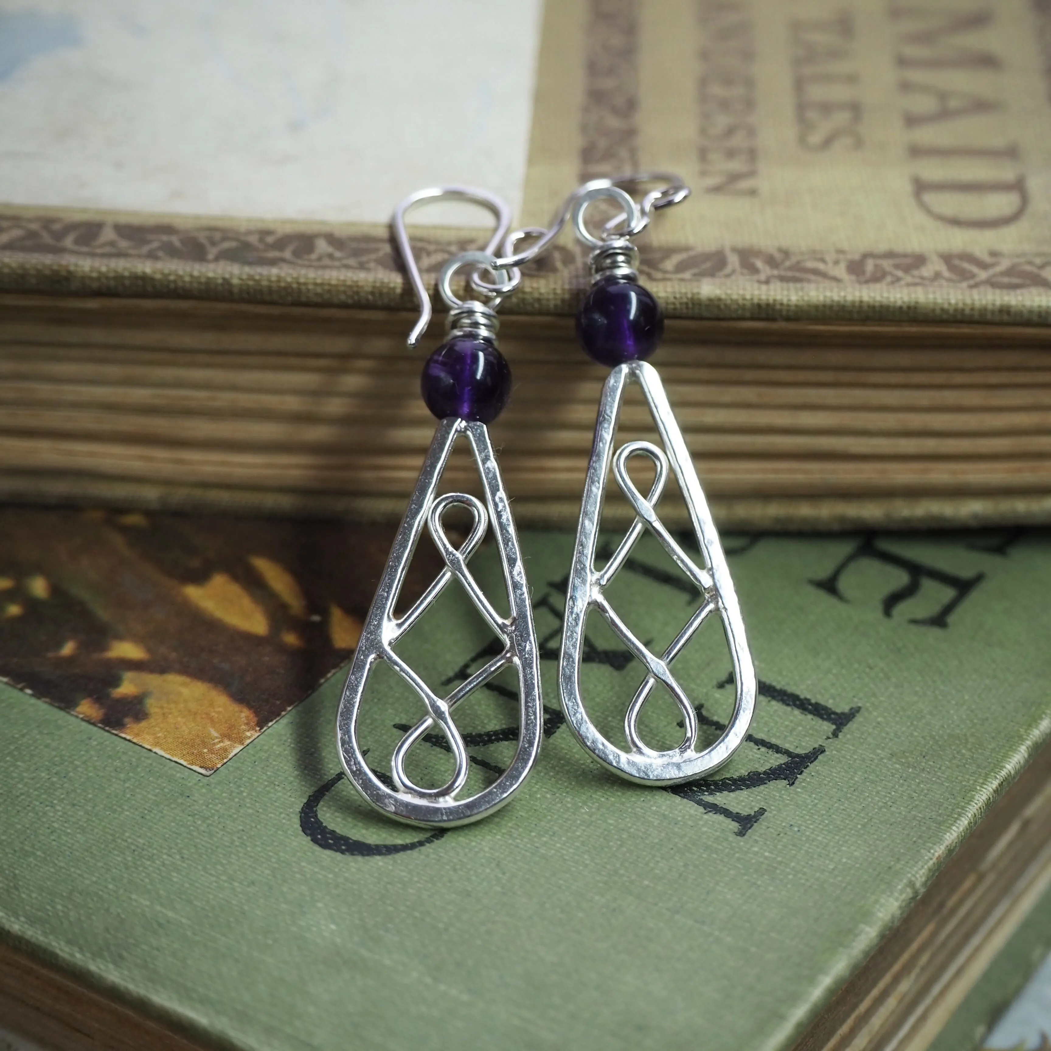 Amethyst Silver Dangle Drop Earrings