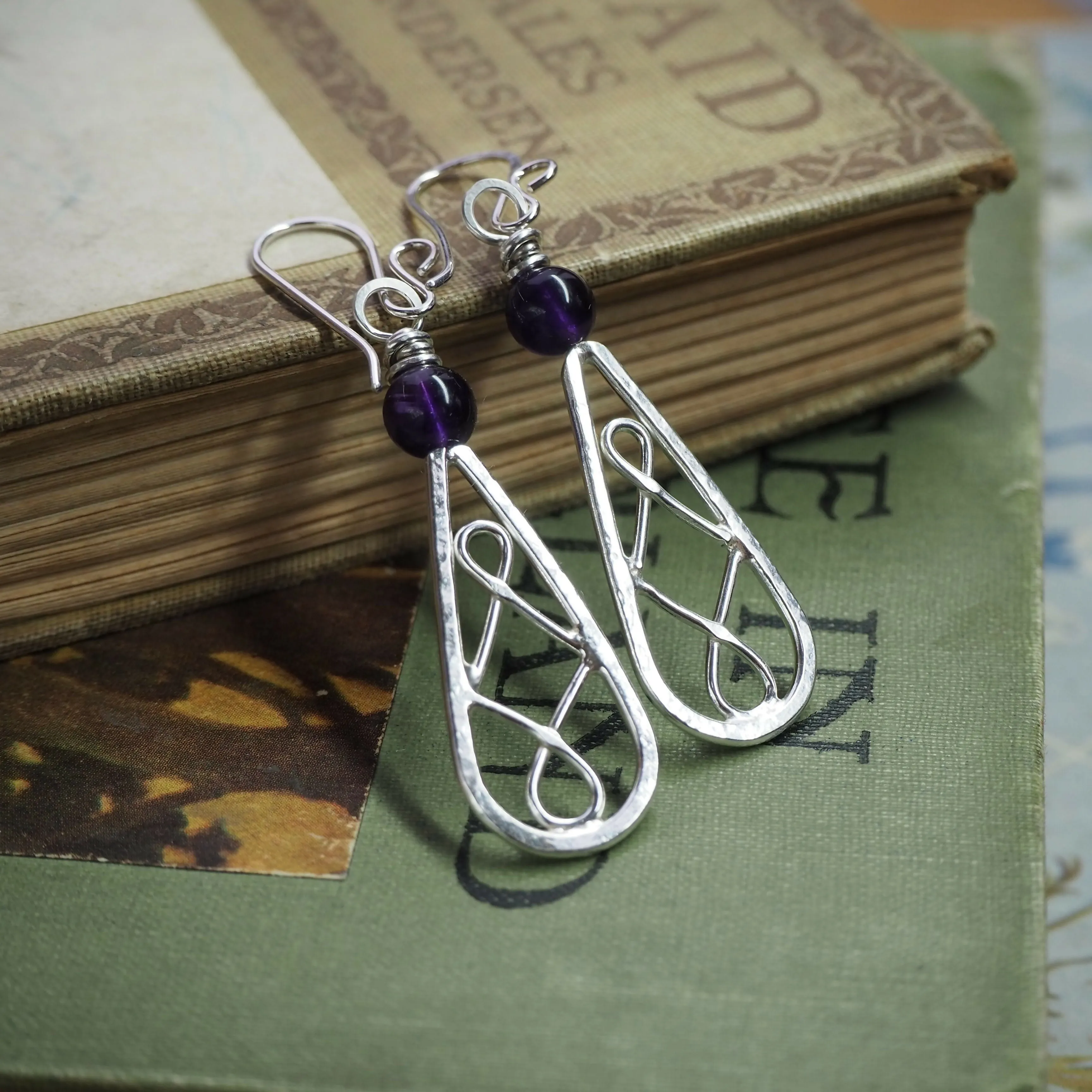 Amethyst Silver Dangle Drop Earrings