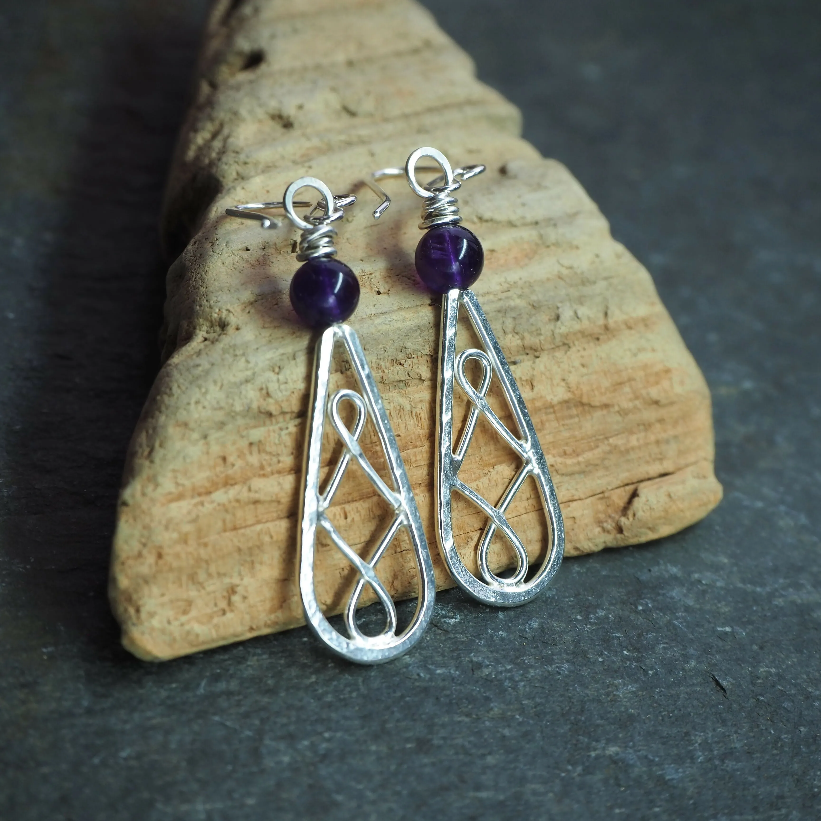 Amethyst Silver Dangle Drop Earrings