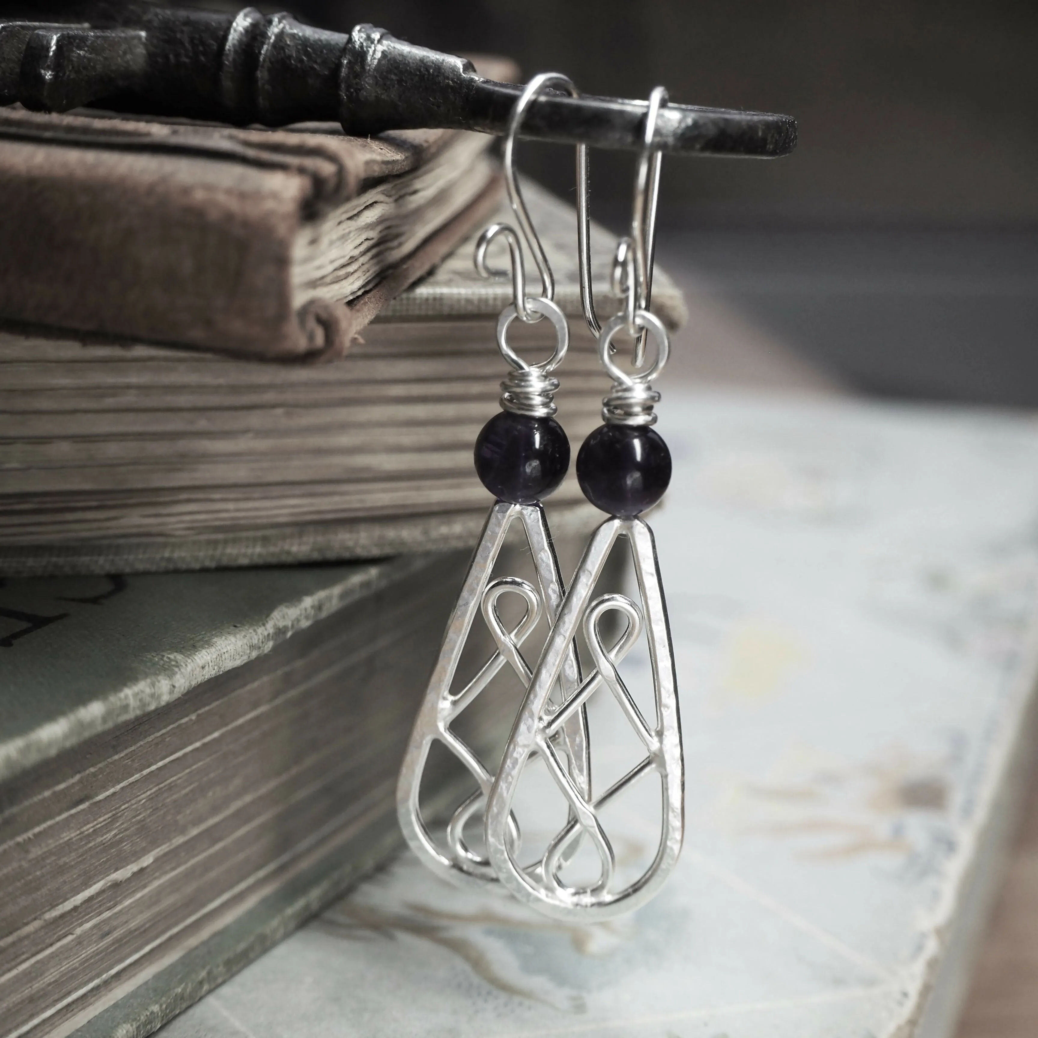 Amethyst Silver Dangle Drop Earrings