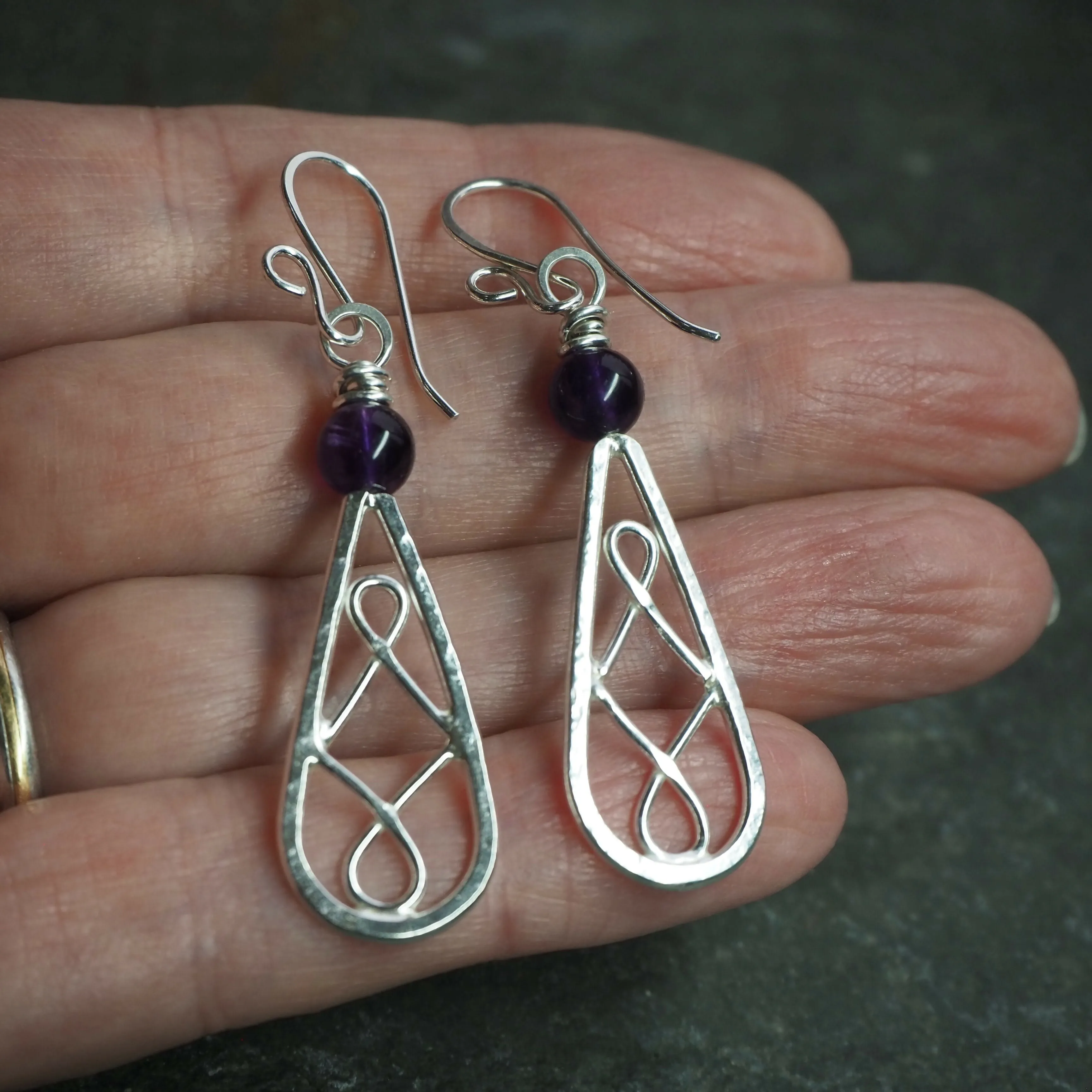 Amethyst Silver Dangle Drop Earrings