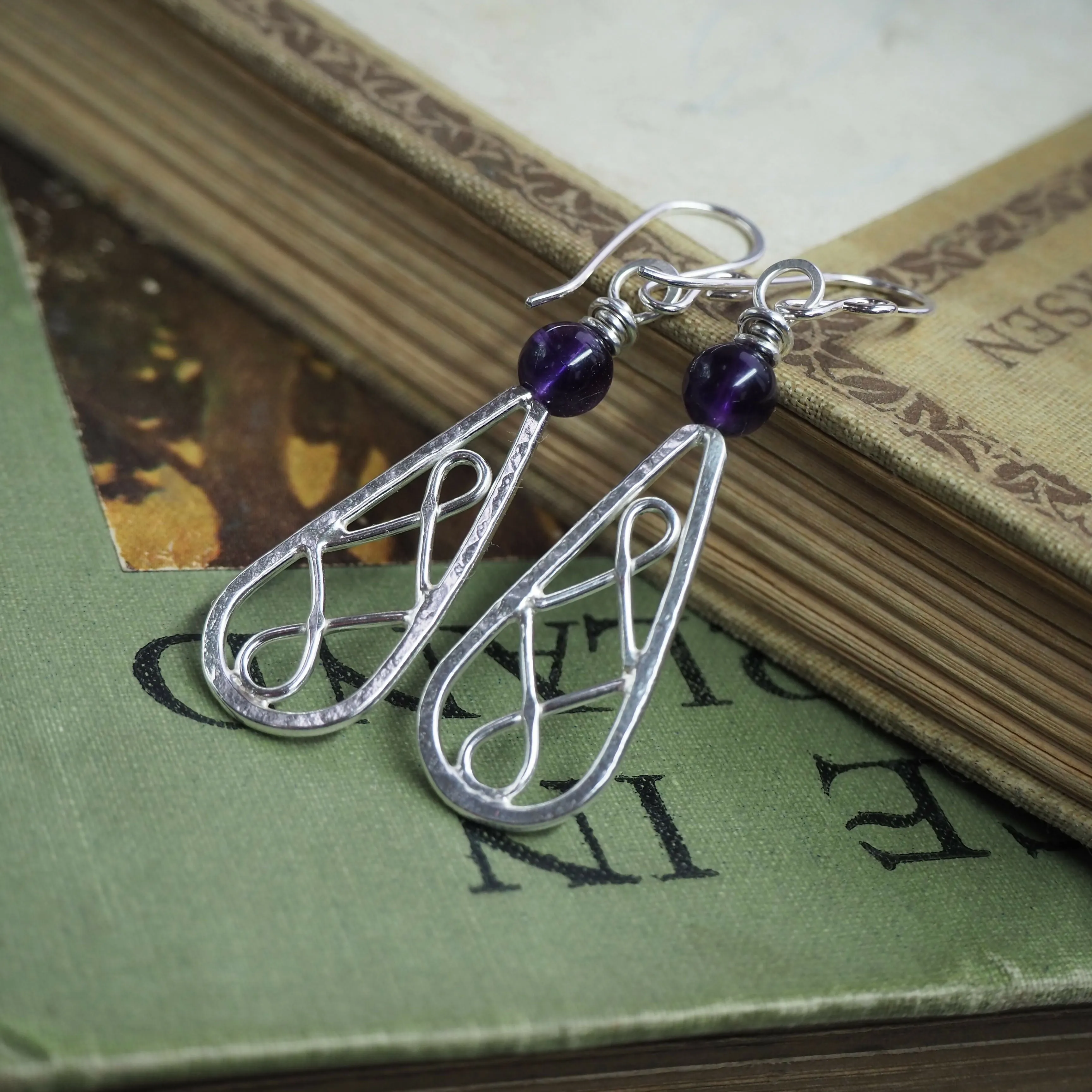 Amethyst Silver Dangle Drop Earrings