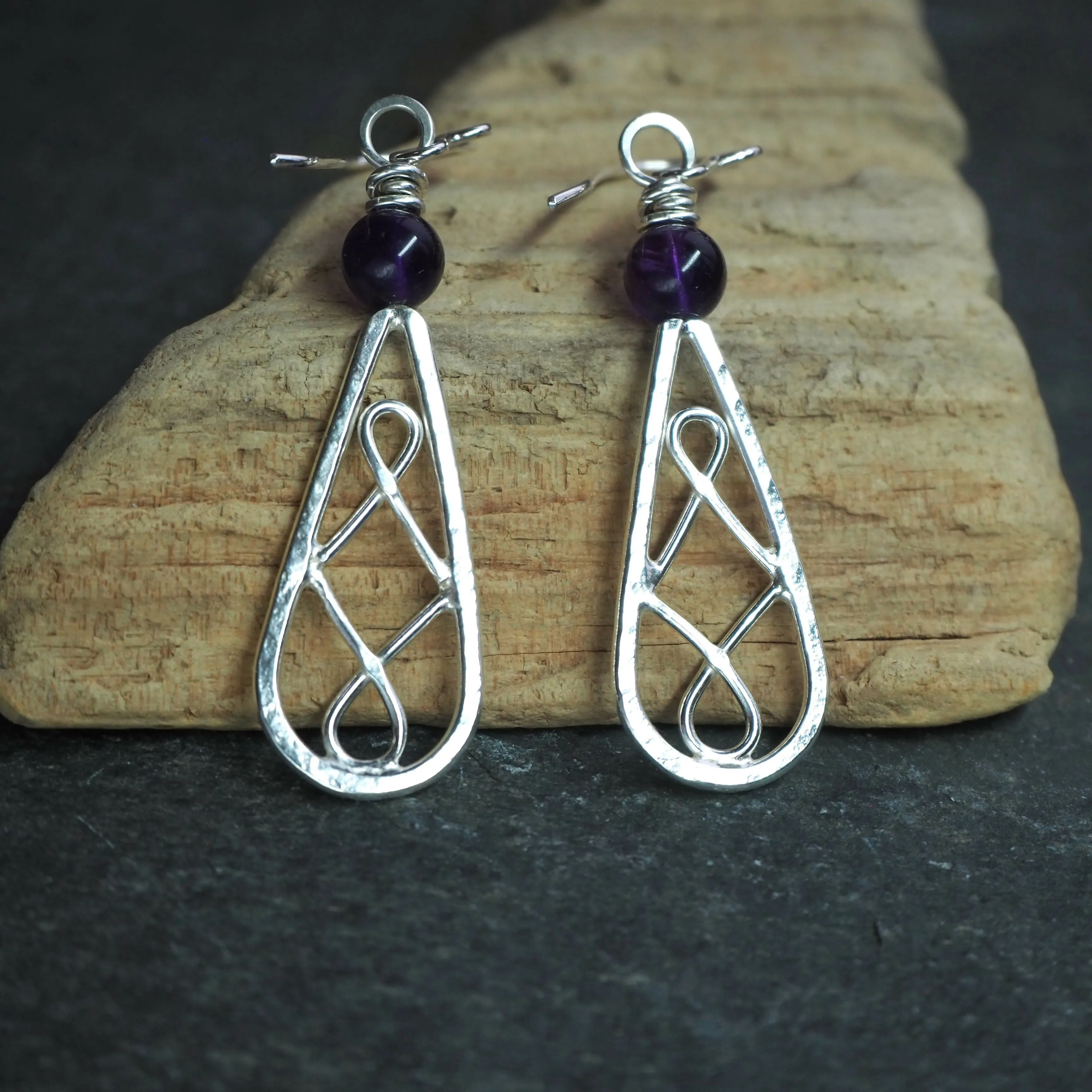 Amethyst Silver Dangle Drop Earrings