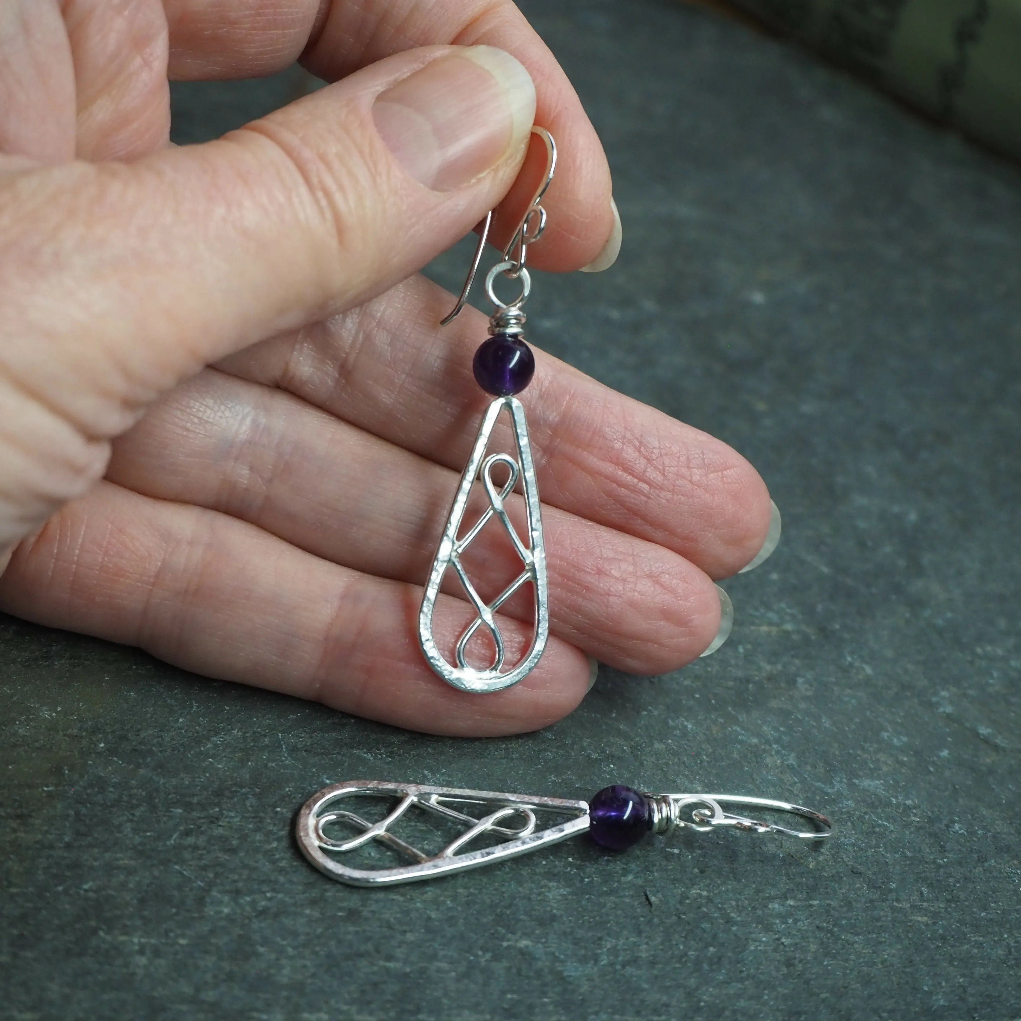 Amethyst Silver Dangle Drop Earrings