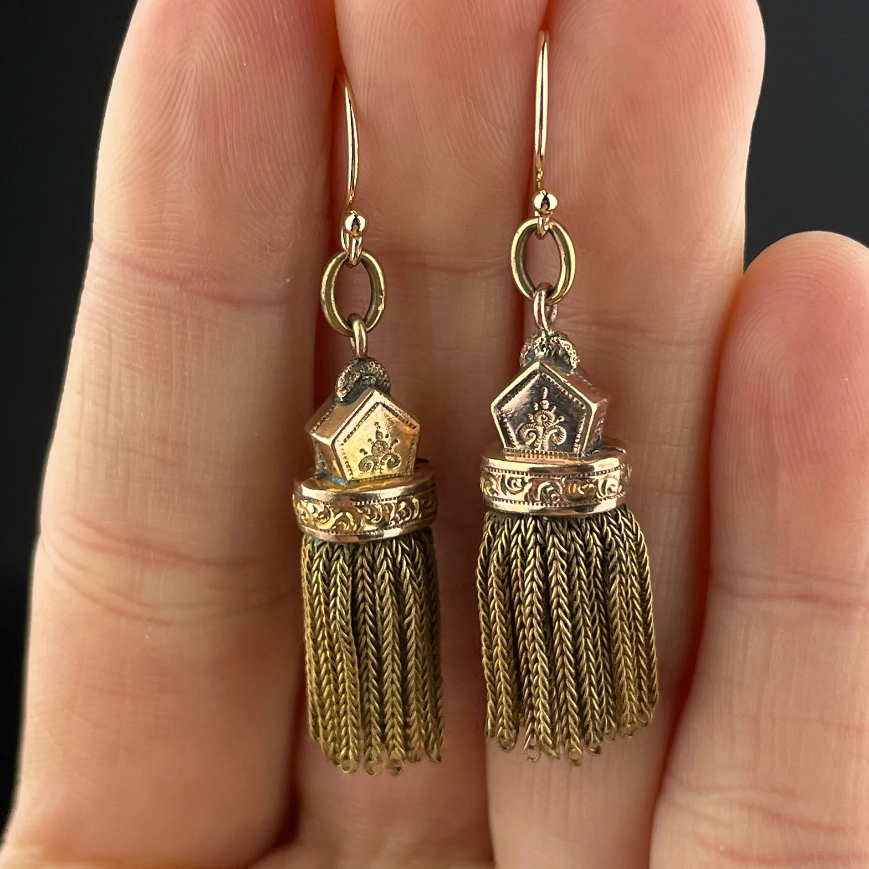 Antique Albertina 14K Gold Watch Chain Tassel Fob Earrings