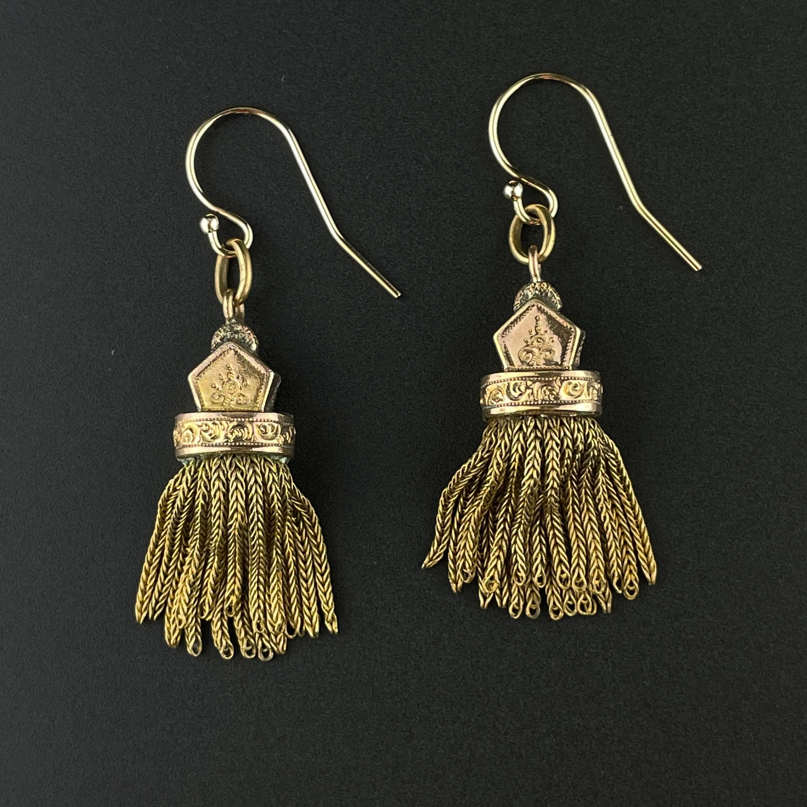 Antique Albertina 14K Gold Watch Chain Tassel Fob Earrings