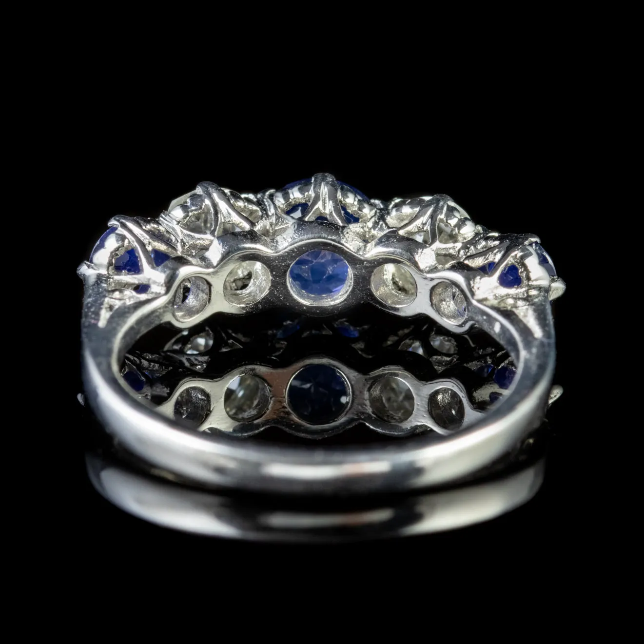 Antique Edwardian Sapphire Diamond Five Stone Ring Platinum Circa 1910