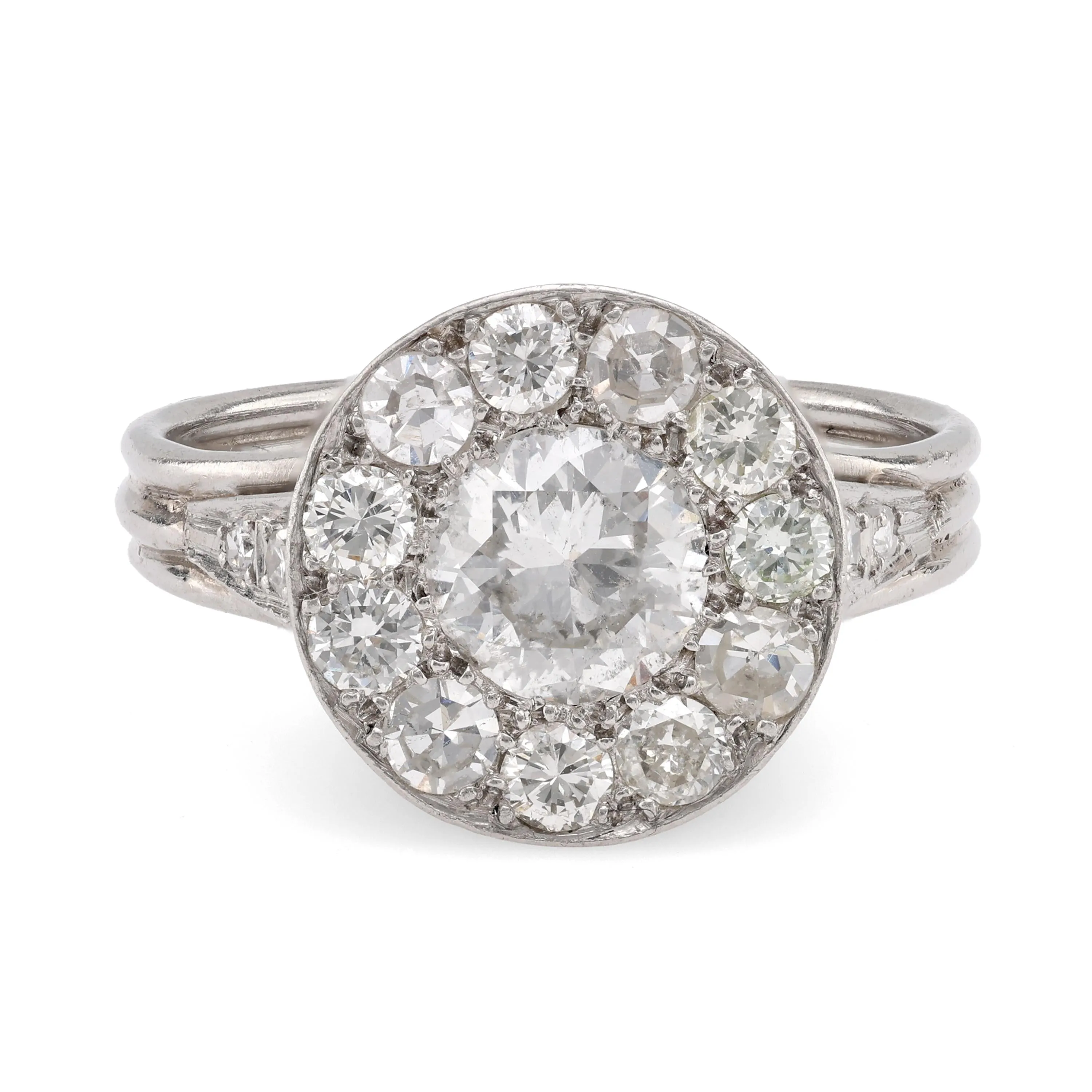 Art Deco Diamond Platinum Cluster Ring