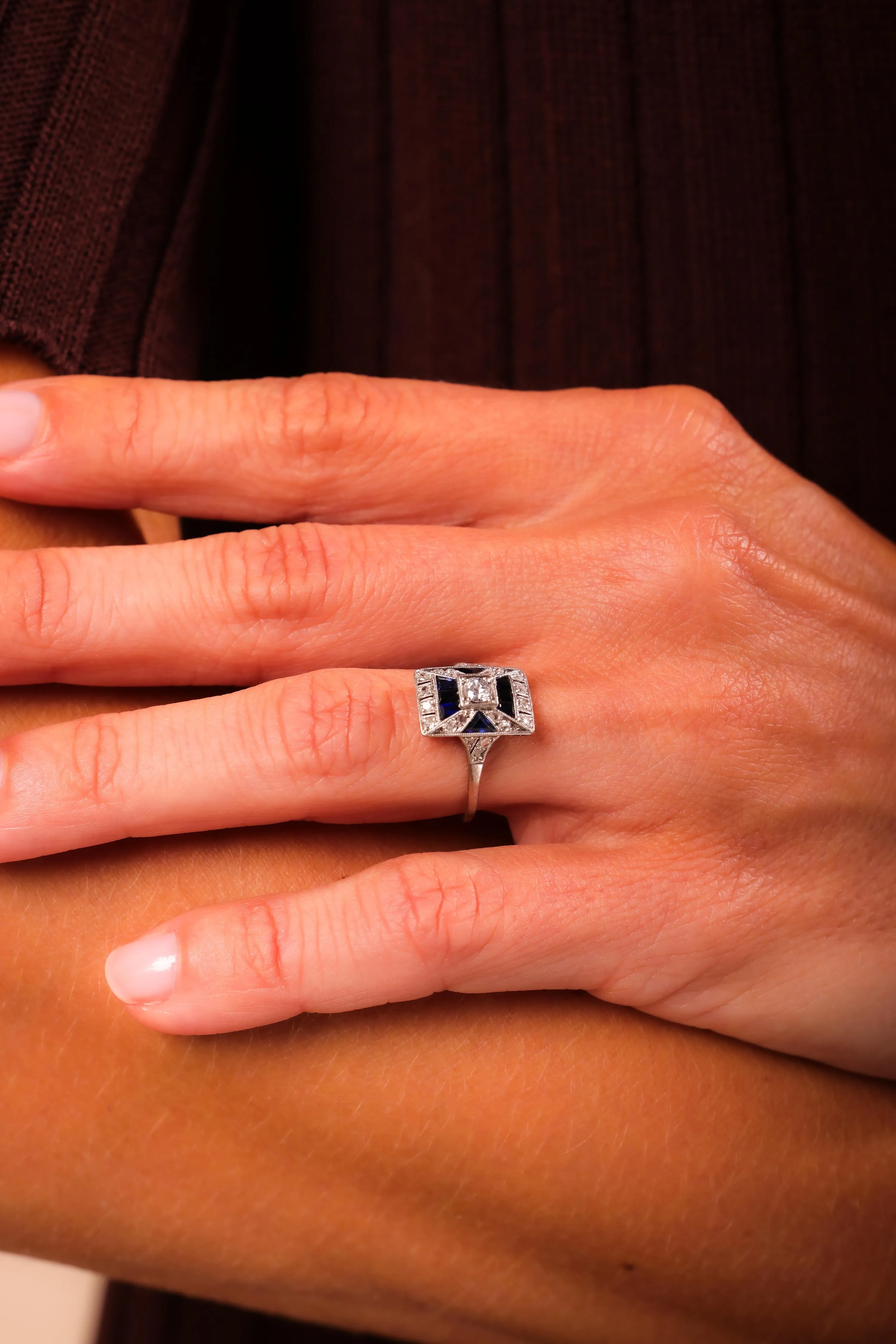 Art Deco Diamond Sapphire Platinum Ring