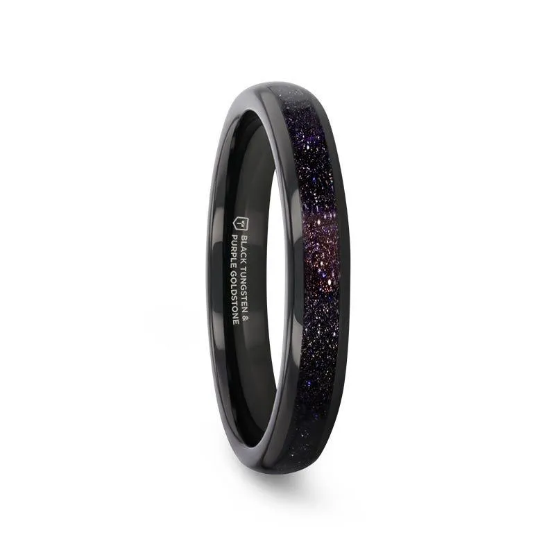 ASTRUM Black Tungsten Ring with Crushed Blue and Purple Goldstone Inlay - 4mm