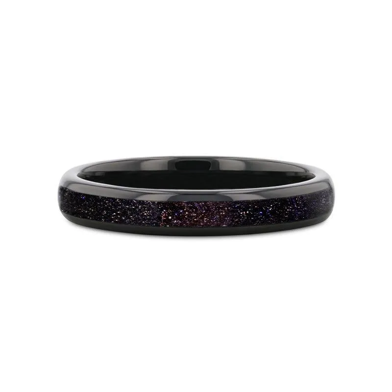 ASTRUM Black Tungsten Ring with Crushed Blue and Purple Goldstone Inlay - 4mm