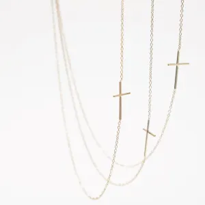 Asymmetrical Cross Necklace - Solid 14kt