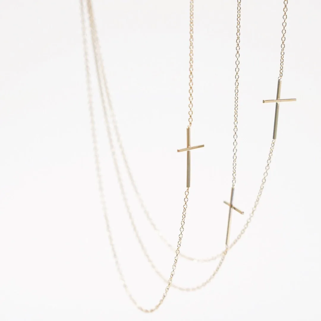 Asymmetrical Cross Necklace - Solid 14kt