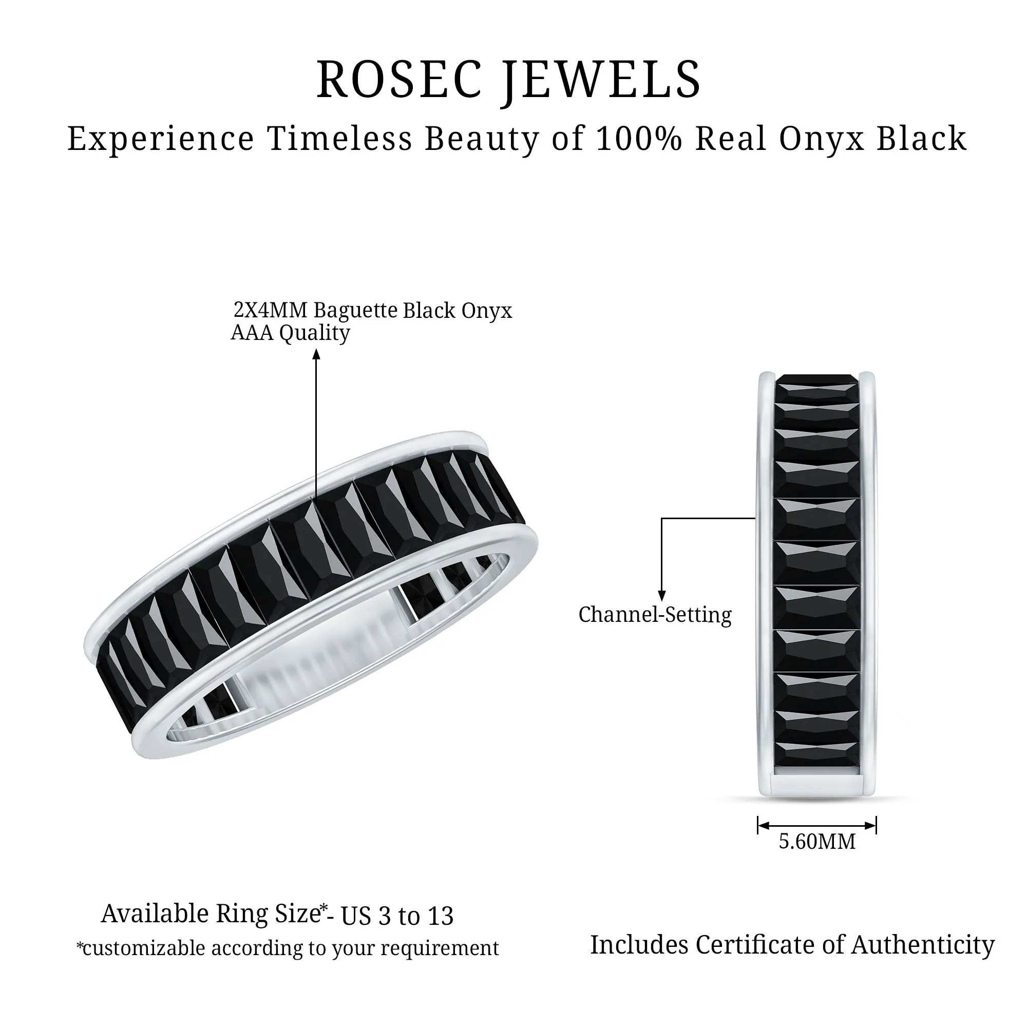 Baguette Cut Black Onyx Eternity Band Ring in Channel Setting